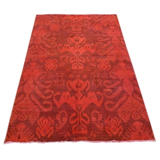 Shahbanu Rugs Candy Apple Red Cast Overdyed Ikat, Hand Knotted, Pure ...