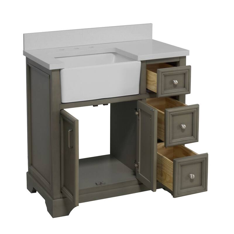 KitchenBathCollection Zelda 36" Farmhouse Bathroom Vanity with Quartz Top