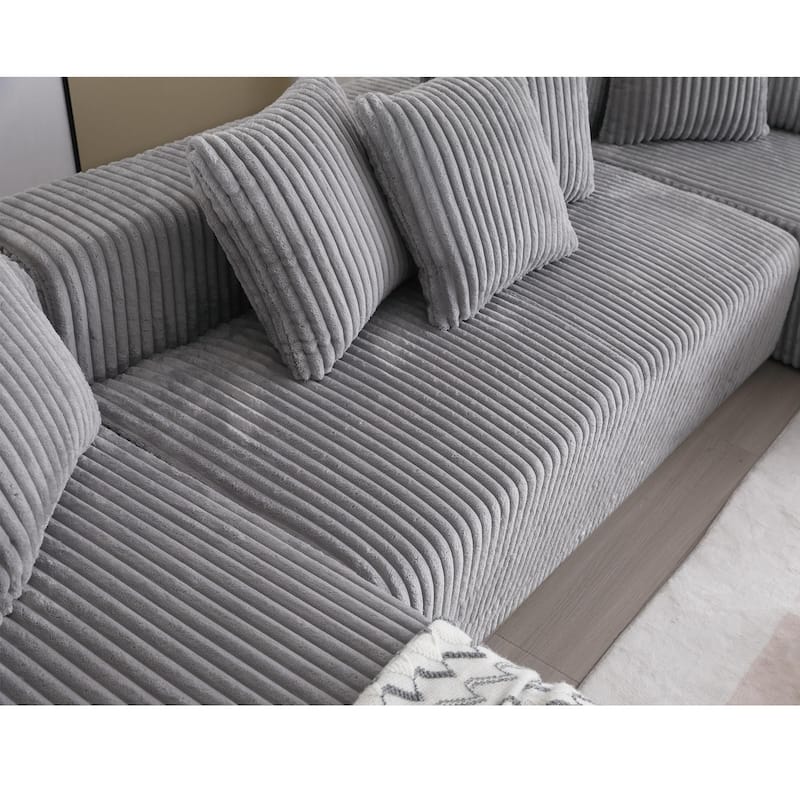 133.45" Modular Sectional Couch, U-Shaped Floor Sofa with Chaise Lounge, Modern Corduroy Upholstered Sofa for Living Room