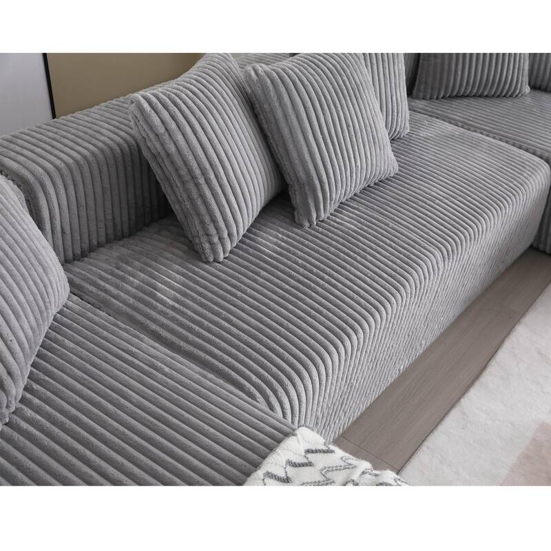 133.45'' Modular U-shaped Sectional Couch, 4 Seater, Striped Corduroy, Gray