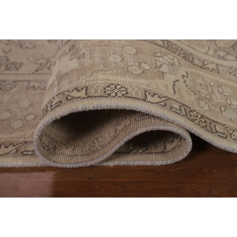 Beige Distressed Tabriz Persian Vintage Area Rug Handmade Wool Carpet - 6'3" x 9'8"