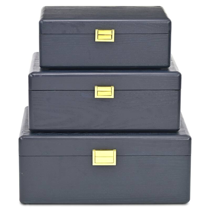 Sable Set of 3 Rectangular Decorative Storage Boxes - Navy Blue - N/A