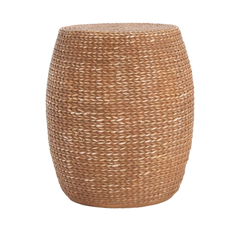 Christopher Knight Home - Elysia Patio Magnesium Oxide Drum Side Table with Durable Straw Weave Texture