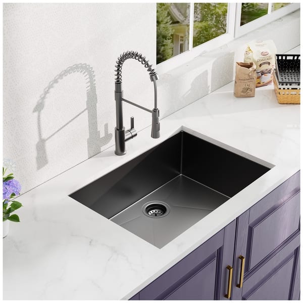 slide 2 of 5, 27in Stainless Steel Topmount Black 18 Gauge Single Bowl Kitchen Sink - 27x18x9in 27x18x9in