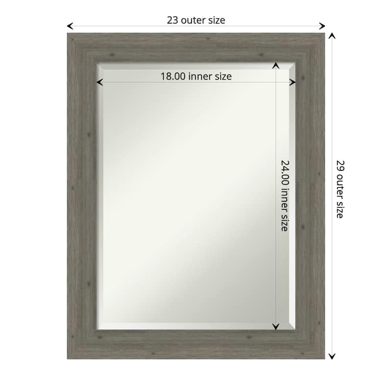 Beveled Wood Bathroom Wall Mirror - Fencepost Grey Narrow Frame