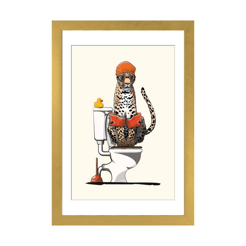 iCanvas "Leopard On The Toilet" by WyattDesign - Gold - 24x16x1
