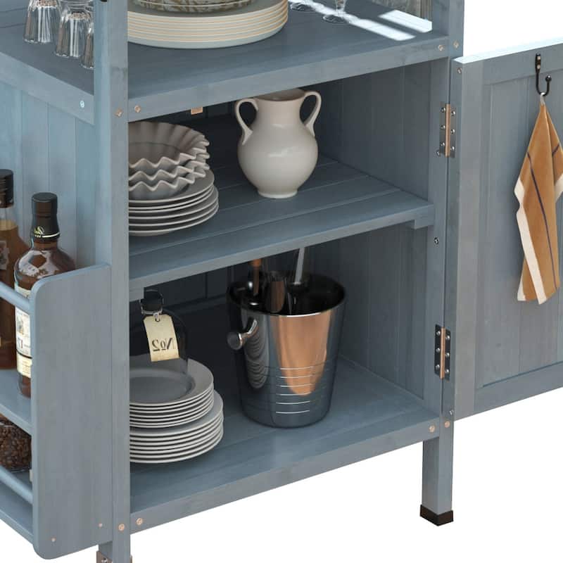 40.5" Outdoor Grill Cart with Stainless Steel Top,Solid Wood Outdoor Storage Cabinet with Drop Leaf - N/A