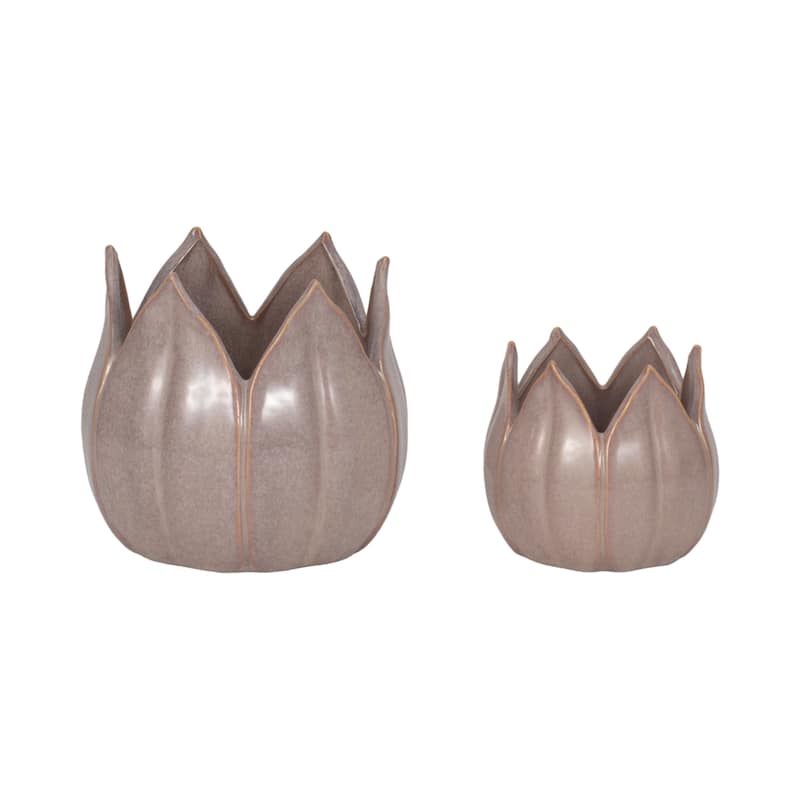 Stoneware Ceramic Planters Petal Design and Drainage Hole (Set of 2)