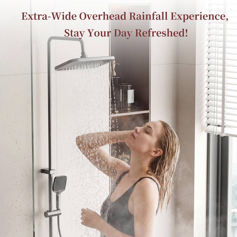 Gunmetal Rainfall Shower System with Handheld Shower 4 Function Shower Faucet Set Wall Mounted Bathroom Shower Column System