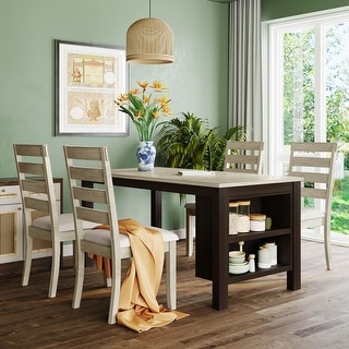 5-Piece Kitchen Table Set for 4, Wood Rectangular Dining Table Set with ...
