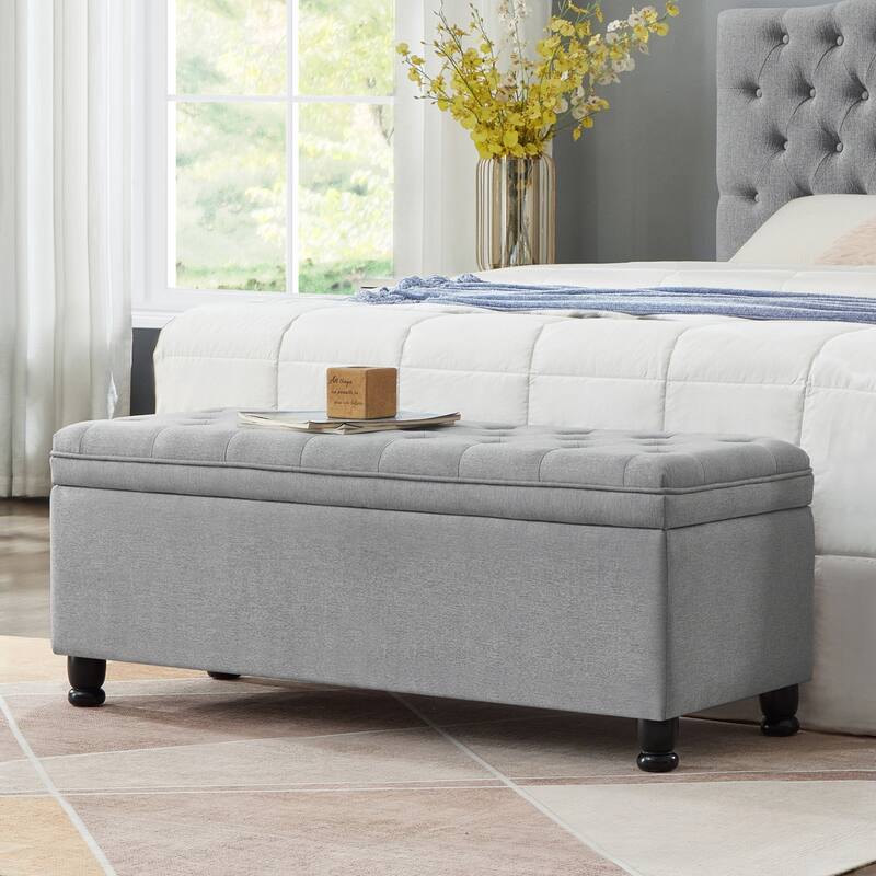 Upholstered tufted button storage bench ,Faux leather entry bench with spindle wooden legs
