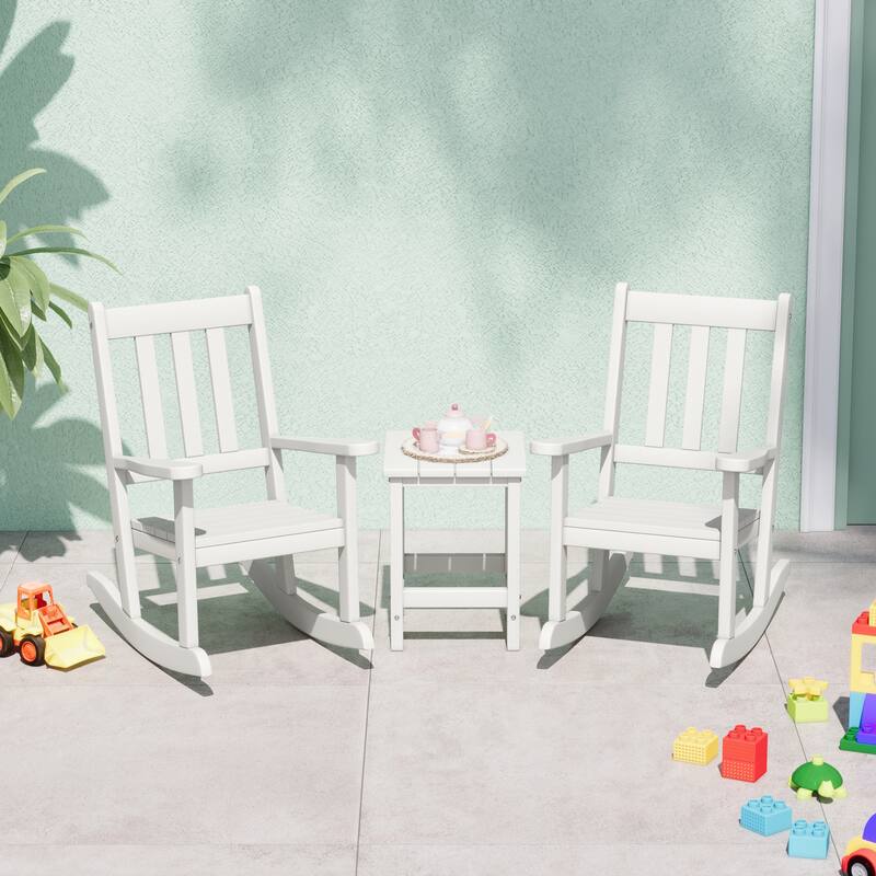 Laguna Kids Outdoor Poly Rocking Chair with Side Table 3-Piece Set
