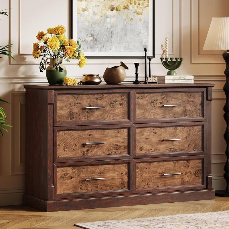 Farmhouse Double 6 Drawer Dresser for Bedroom, Living Room, Hallway