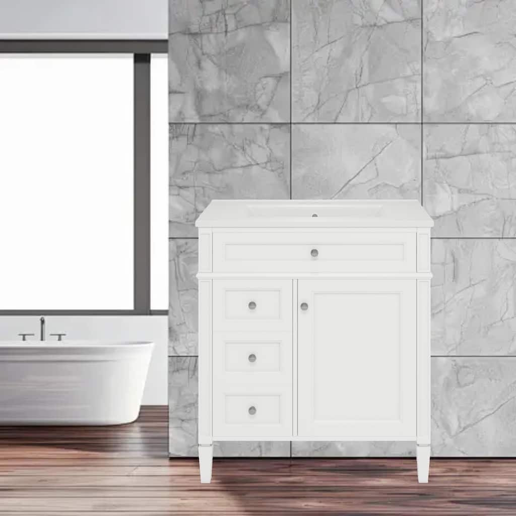 Modern 30" Bathroom Vanity, Single Sink with 2 Drawers, Tip-Out Drawer & Soft-Close Cabinet for Bathroom Storage