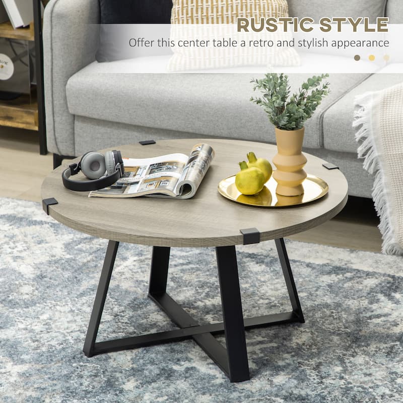 HOMCOM Round Coffee Table, Accent Center Table Steel Legs