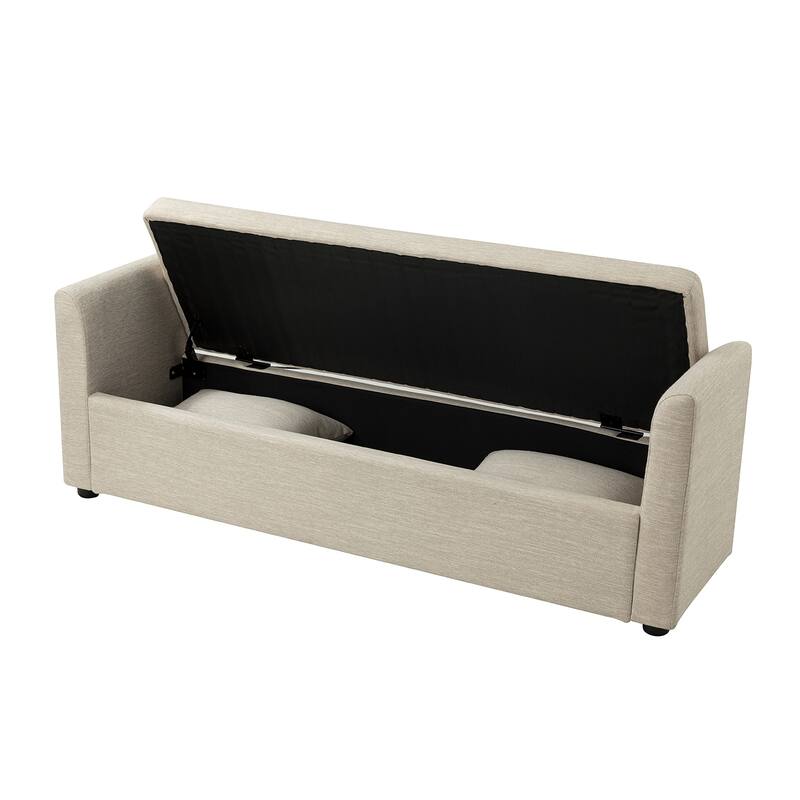 Franco Modern Upholstered Storage Bench with Two Throw Pillows and Thick Padded Cushion