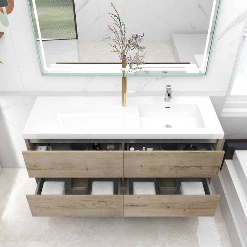 Selina 60" Wall Mounted Vanity with Single Sink on the Right - 60