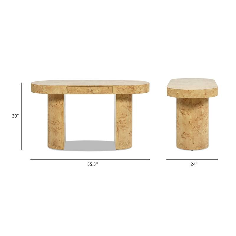 Jesse 55.5" Contemporary Single Drawer Burl Wood Oval Computer Desk