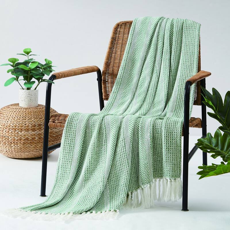 Oceanfront Resort Textured Stripe Throw - Green