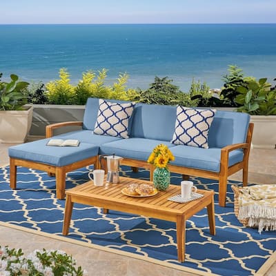 Modern Outdoor L-shape Sectional Sofa Set with Coffee Table and Adjustable Removable Cushion for Patio