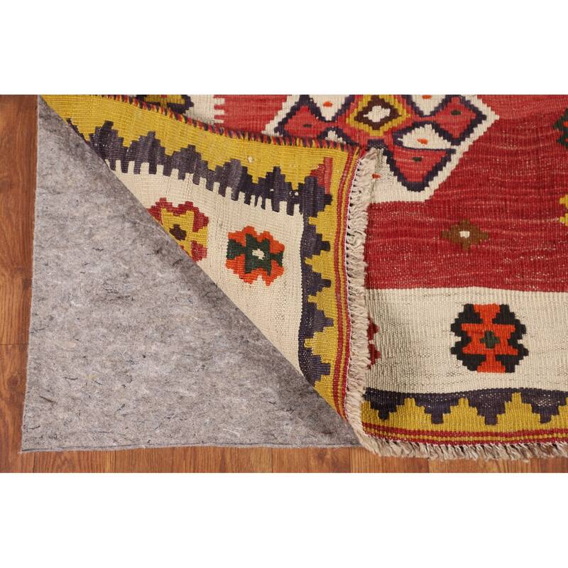 Kilim Qashqai Persian Vintage Rug Hand-Woven Geometric Red Wool Carpet - 4'1"x 6'8"