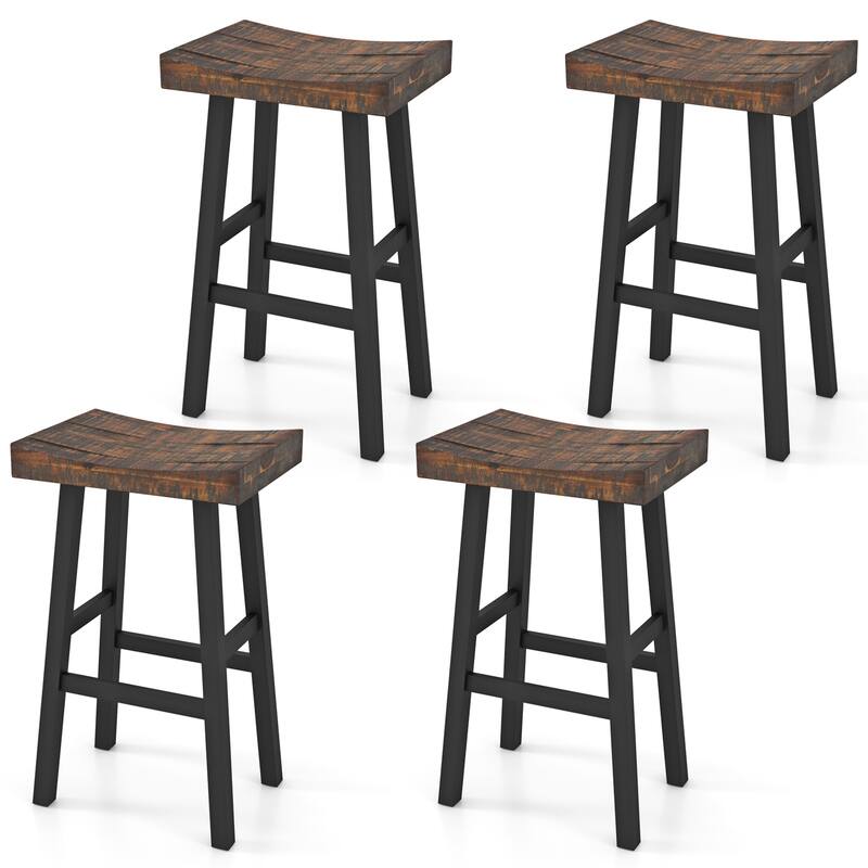 Gymax 29 Inch Bar Stools Set of 4 Bar Height Barstools w Saddle Seat - Bar Height - Brown - Set of 4