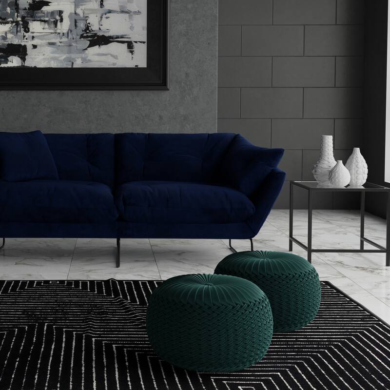 WYNDENHALL Faye Round Pouf in Velvet Fabric - Teal