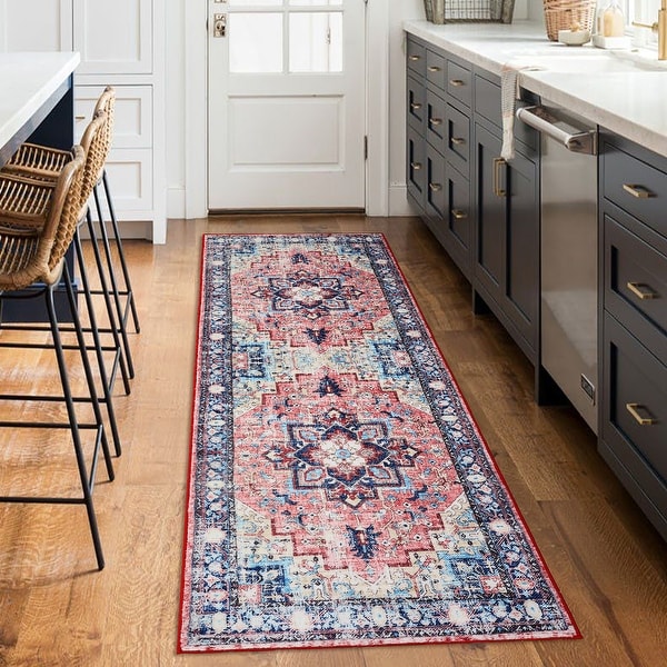 Runner Rug 2x6 Traditional Washable Vintage Medallion Floral