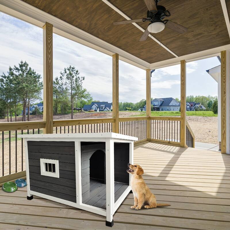 Wooden Dog House Dog Crate with Porch Deck Outdoor Puppy Dog Kennel Waterproof Dog Cage Dog Room for Living Room