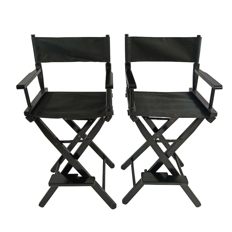 Black Canvas Director's Chair with Foldable Design - Black