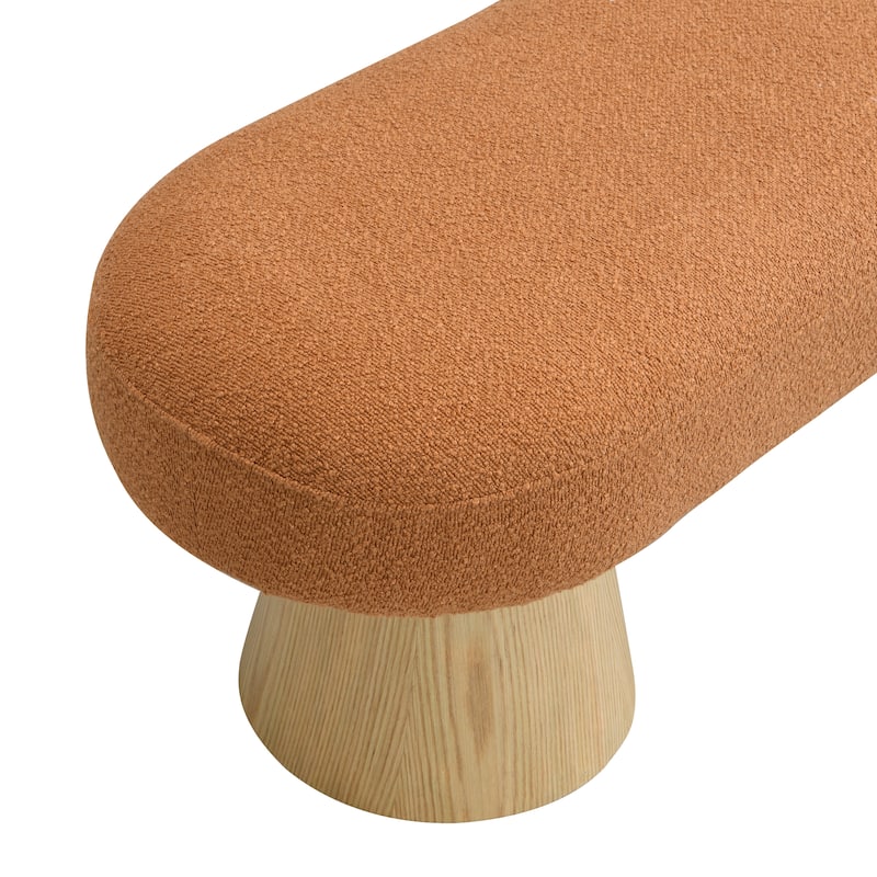 Dining Bench for Dining Room, Upholstered Bench, Boucle Ottoman, 64"L Orange Stool Top Wood Leg 300 LBS Weight Capacity