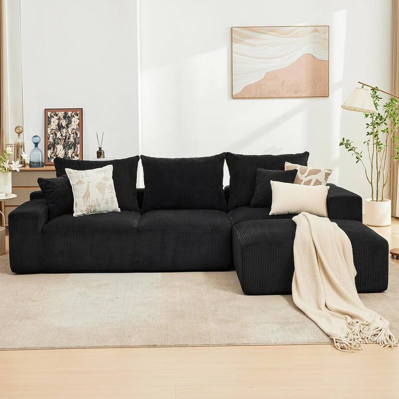 110" Oversized L-Shaped Sectional Sofa with Right Chaise, Cloud Couch with Corduroy & Memory Foam