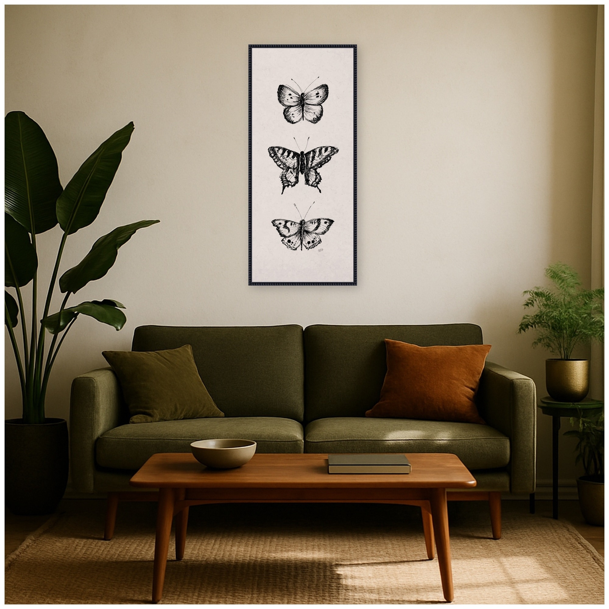 Kate and Laurel Butterfly Trio Panel by Valerie McKeehan of Lily and Val Framed Canvas Wall Art Print