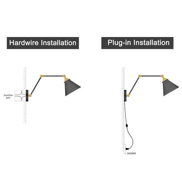 dimension image slide 0 of 2, Carbon Loft Modern Black Gold Swing Arm Lights Wall Sconces for Bedroom