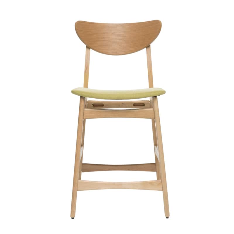 HomeRoots Set of Two Green and Natural Fabric and Wood Low Back Bar Height Bar Chairs