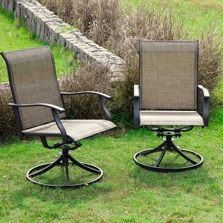 Brown Swivel Textilene and Iron Outdoor Patio Chairs with Powder-coated Finish