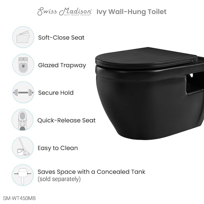 Ivy Wall Hung Elongated Toilet Bowl 0.8/1.28 GPF Dual Flush