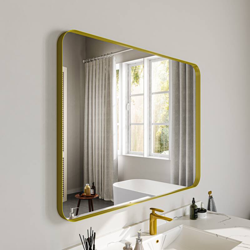 Stylish Rounded Aluminum Framed Bathroom Mirror – Full Length Wall Accent Mirror for Elegant Home Decor
