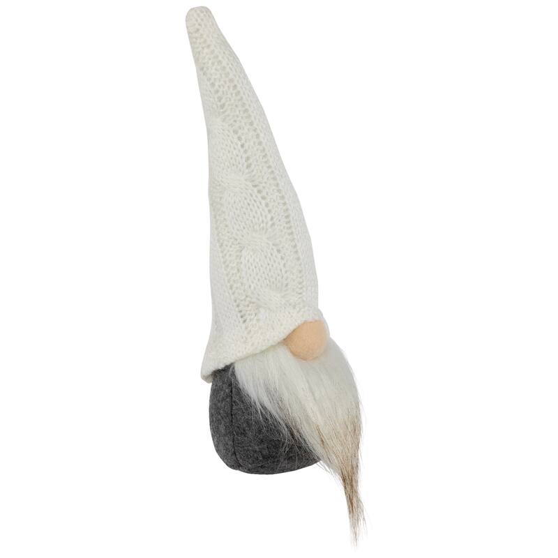 8" Gray and White Gnome with Cable Knit Hat Christmas Decoration