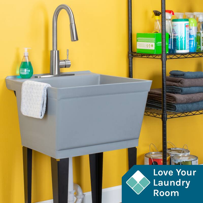 TEHILA Utility Sink Laundry Tub with Stainless Finish High Arc Faucet - N/A