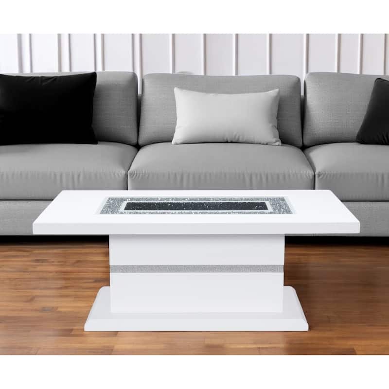 HomeRoots 52" White Wood And Faux Crystal Pedestal Coffee Table - 52' X '20' X '28 - White