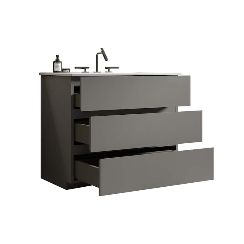 36"Freestanding Bathroom Vanity with Engineered Stone Sink
