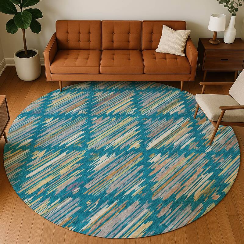 Machine Washable Indoor/ Outdoor Modern Trellis Chantille Rug