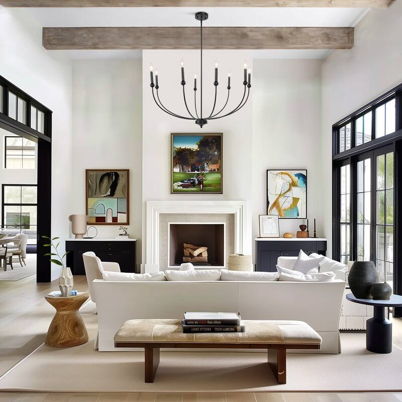 Oriea Modern Farmhouse 12-Light Black Wheel Chandelier Classic Candle Light for Dining Living Room
