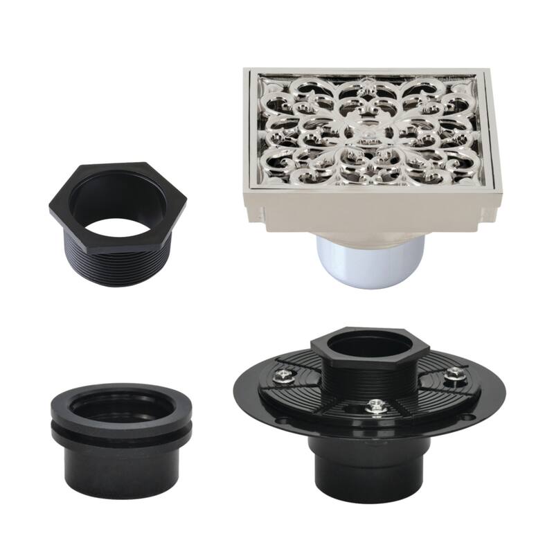 Watercourse 4-Inch Square Brass Shower Drain - Polished Nickel