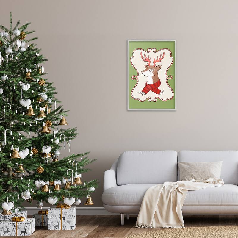 Stupell Festive Winter Deer in Scarf Framed Giclee Art Design By Hannah Moren