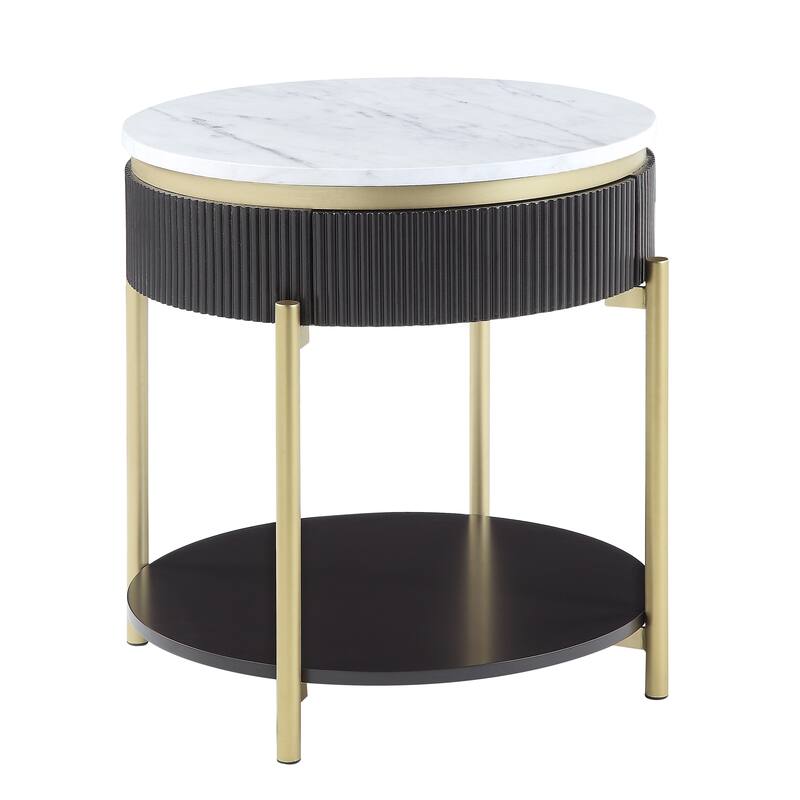 Reed Mid-Century Modern White Faux Marble 3-Piece Accent Table Set with Drawer by Furniture of America