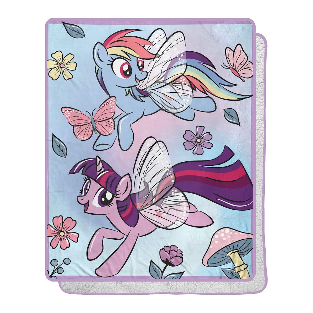 Hasbro My Little Pony Floral Flight Silk Touch Sherpa Throw Blanket
