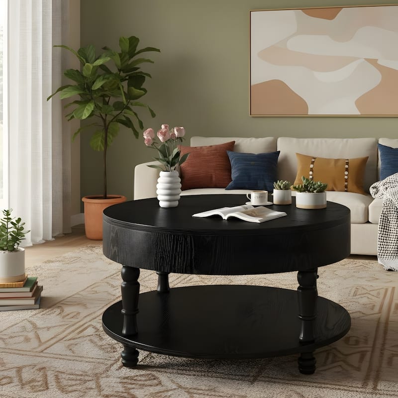 31.5" Modern Round Flip-top Coffee Table with Hidden Compartment