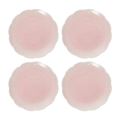 Transpac Ceramic 7.9 in. Pink Debossed Lace Plates Set of 4